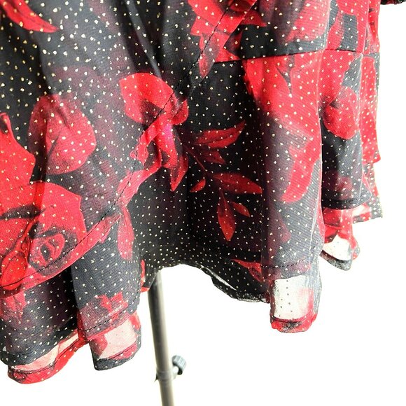 NEW! CITY TRIANGLES Dress Women 7 Floral Fit Flare Belted Sparkle Black Red - Picture 7 of 14